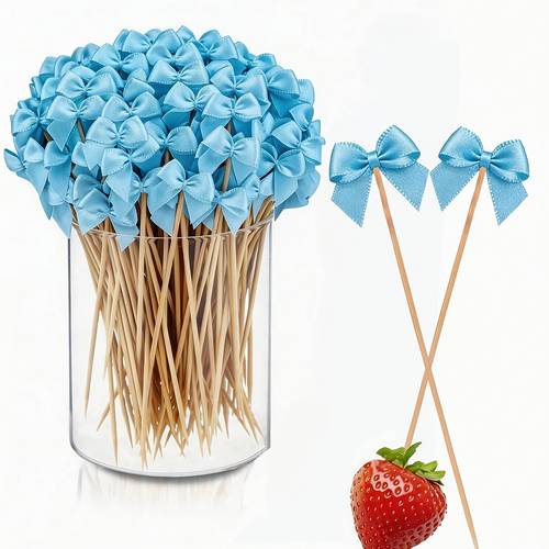 20 50 bow cocktail picks with satin ribbon bows suitable for baby showers birthdays weddings bridal showers themed parties teen parties party decorations valentines day pink christmas party supplies