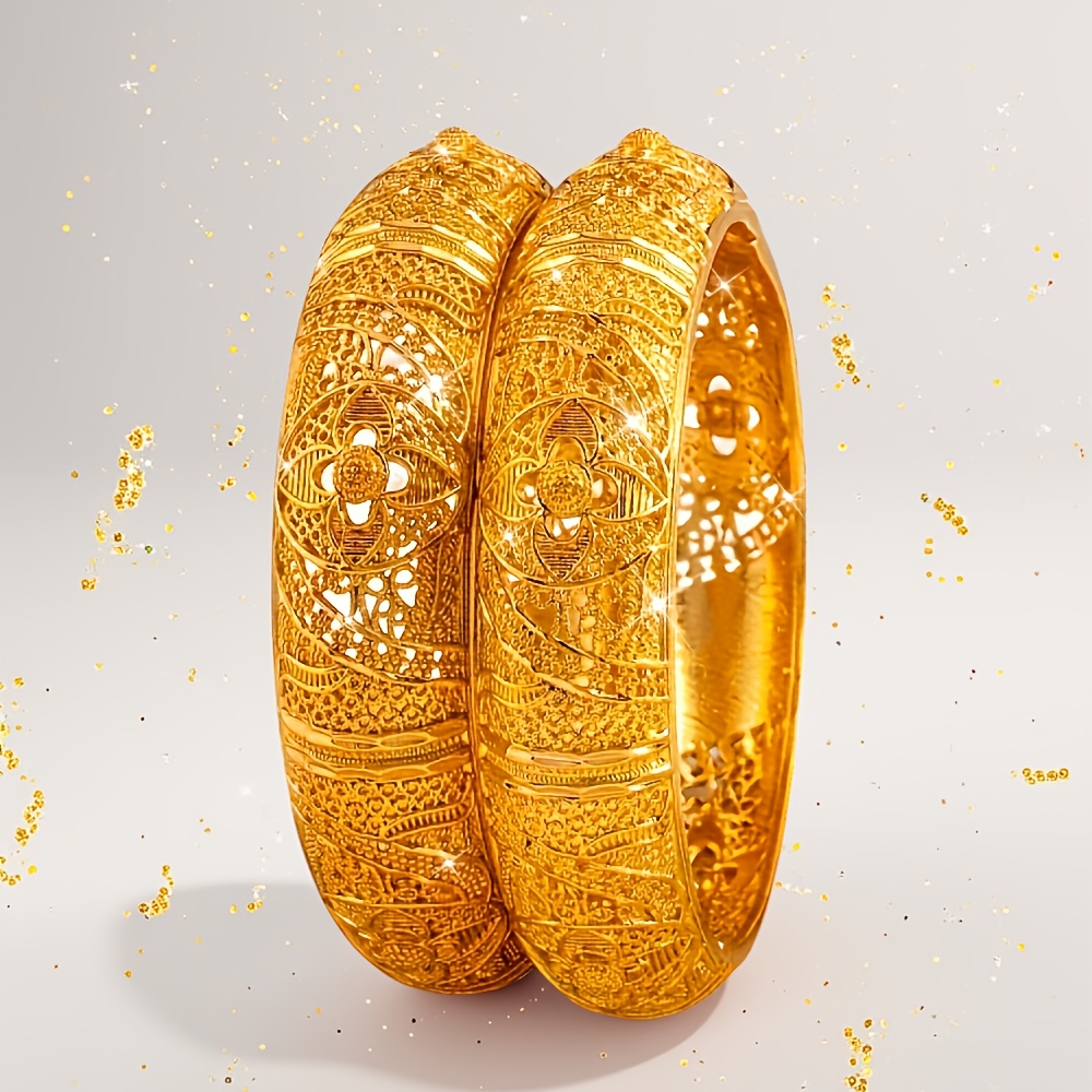 2pcs Golden Plated Openwork Bracelets Classic Comfortable Style