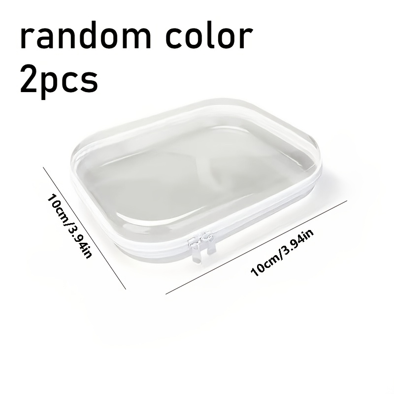 TEMU Random 2-pack Solid Transparent Zipper Pouches, Plastic Pencil Cases, Clear Storage Boxes, Suitable For Cosmetics, Snacks, Blocks, And Puzzles