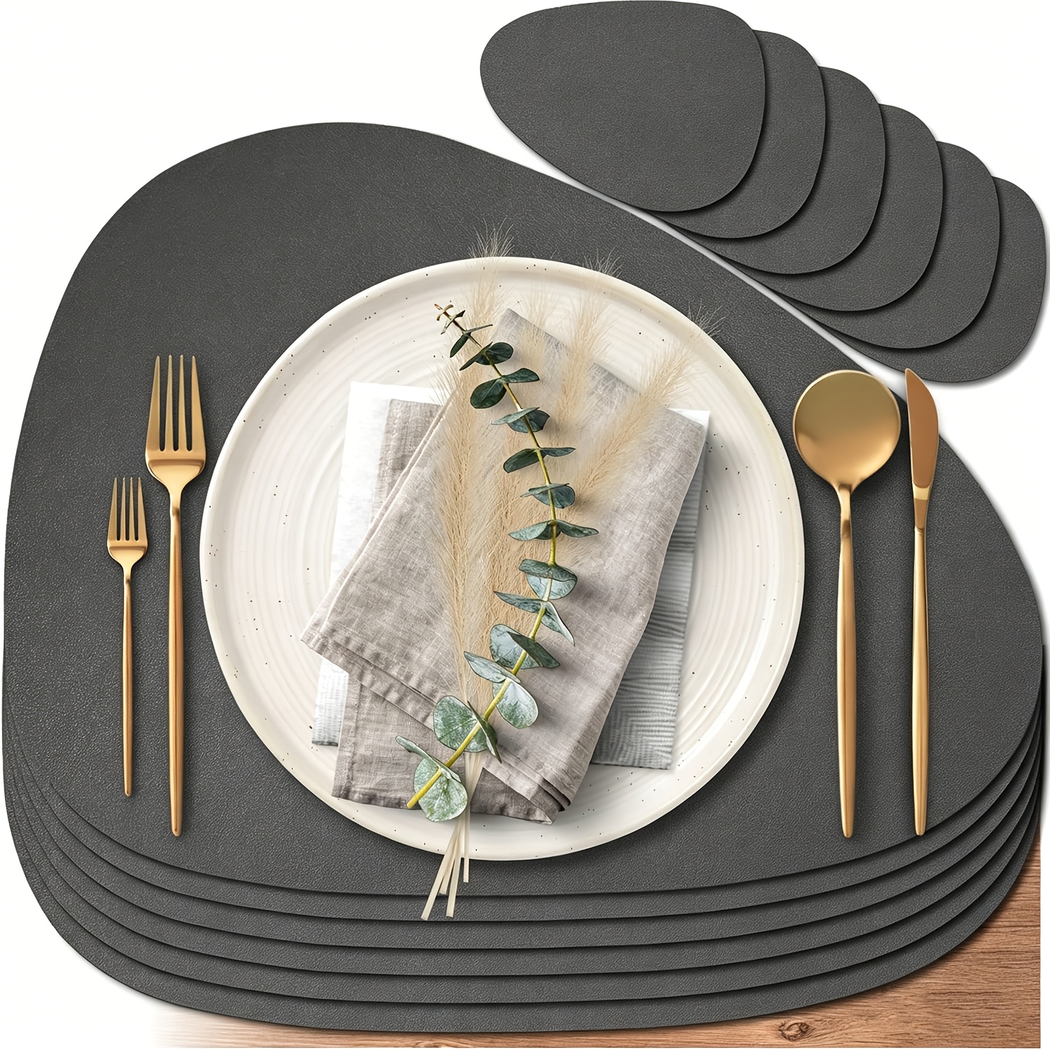 TEMU 12 Pack Placemats And Coasters, Double-sided Leather-look Table Mats, Non-slip Heat Resistant Wipe Easy Clean, Practical Desk Mouse Pad Suitable
