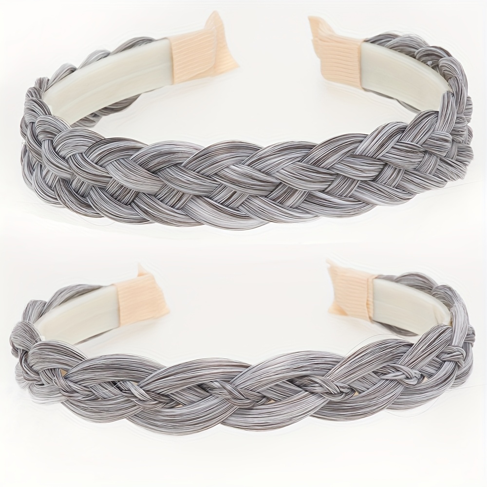 TEMU A Set Of 2 Handmade Braided Wigs, Stylish Women's Headbands With Anti-slip Teeth, Decorative Hair Additions Made Of Synthetic Fibers