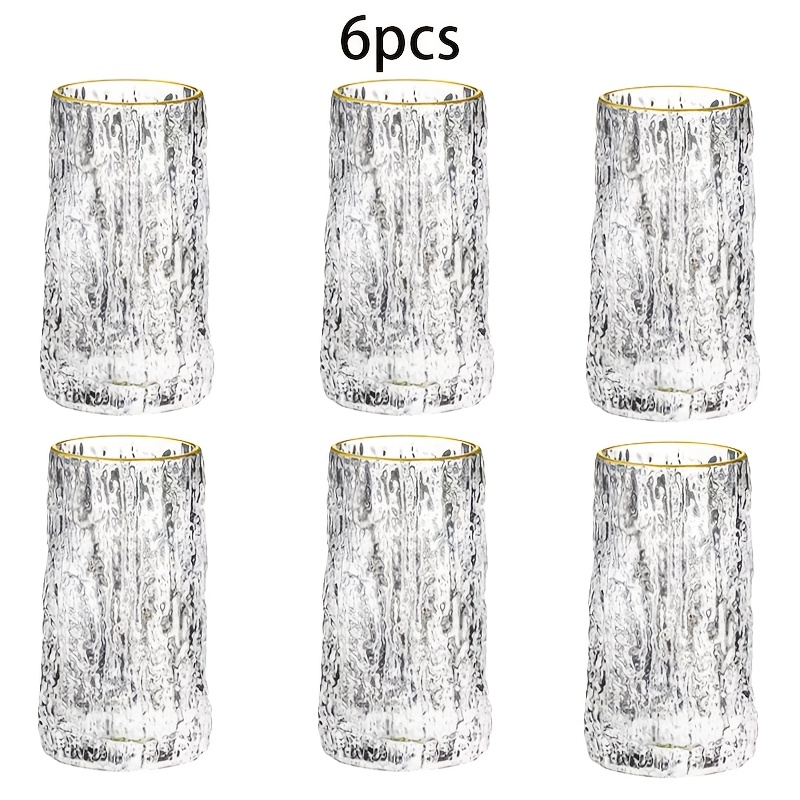 Image of Set Of 6 Highball Glasses, 340ml Embossed Tall Drinking Glasses With , Vintage Cocktail Glassware For Gin & Tonic, , Juice, Iced Coffee, Christmas New Year Gift