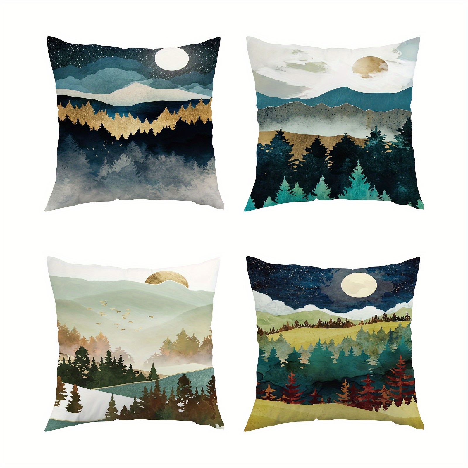 

1pc Contemporary Style Sunrise And Nighttime Mountainous Landscape Forest Throw Pillow Cover, 18x18 Inch, Single-sided Print With Zipper, Sofa Cushion Case For Living Room Home Decor