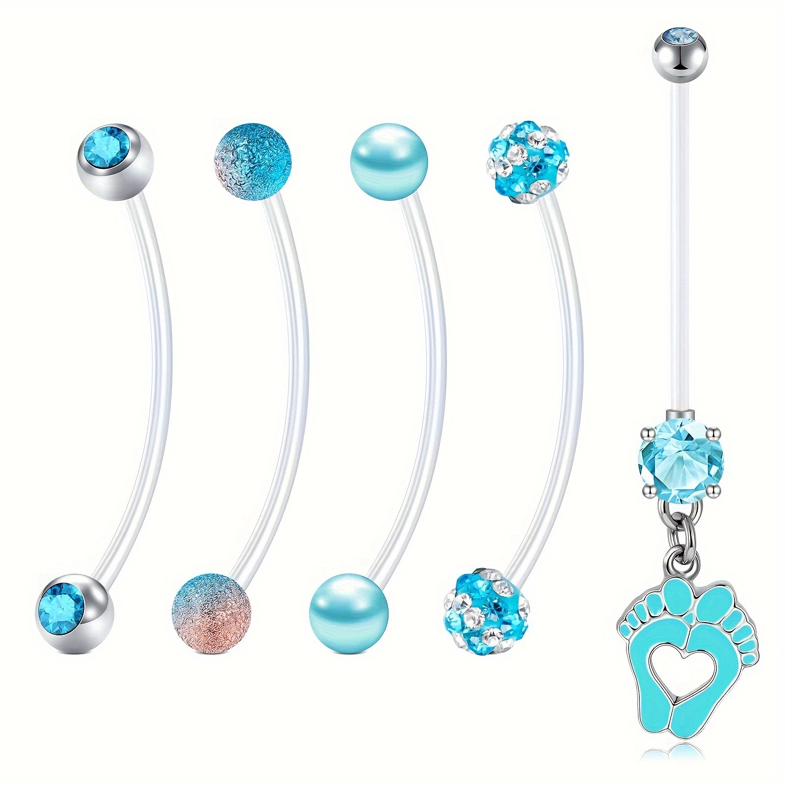 TEMU 5pcs 14gauge Flexible Clear Acrylic Pregnancy Belly Button Ring Personalized Dangle Pregnancy Maternity Belly Rings 35mm