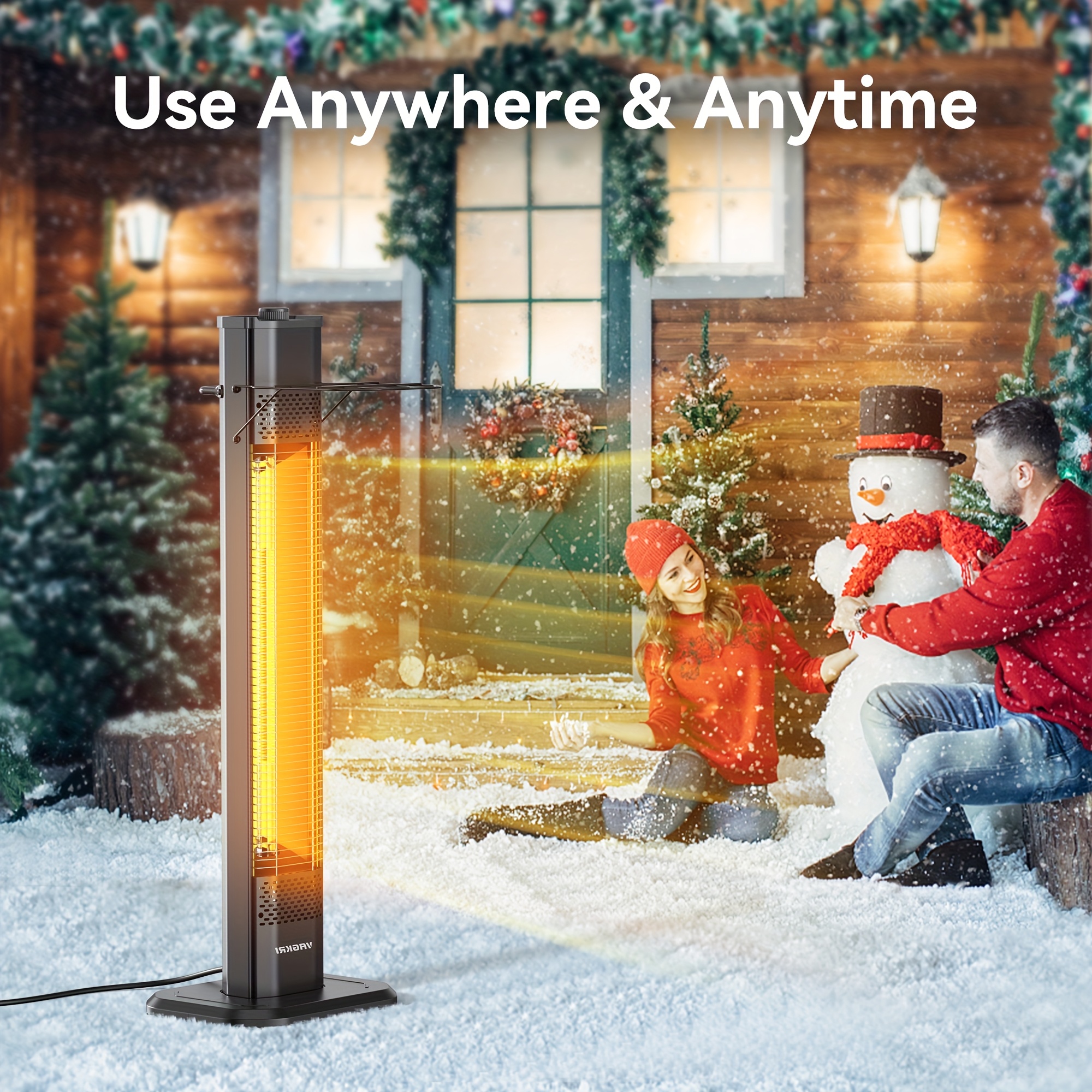 

1500w 36" Tall Outdoor Electric Infrared Heater With 3 Heat Settings, Anti-tip & Protection - Home, Garage, Restaurant & Patio, Snowman Scene, Ideal Christmas Gift