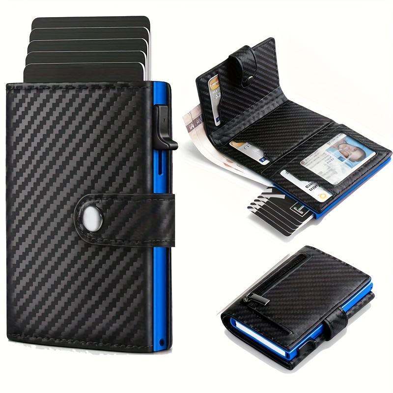 TEMU Men's Wallet Card Holder: Pop-up Aluminum Case, Smart Design, Rfid Blocking, Slim, Minimalist Style, Front Pocket - Holds 9-12 Cards, Large