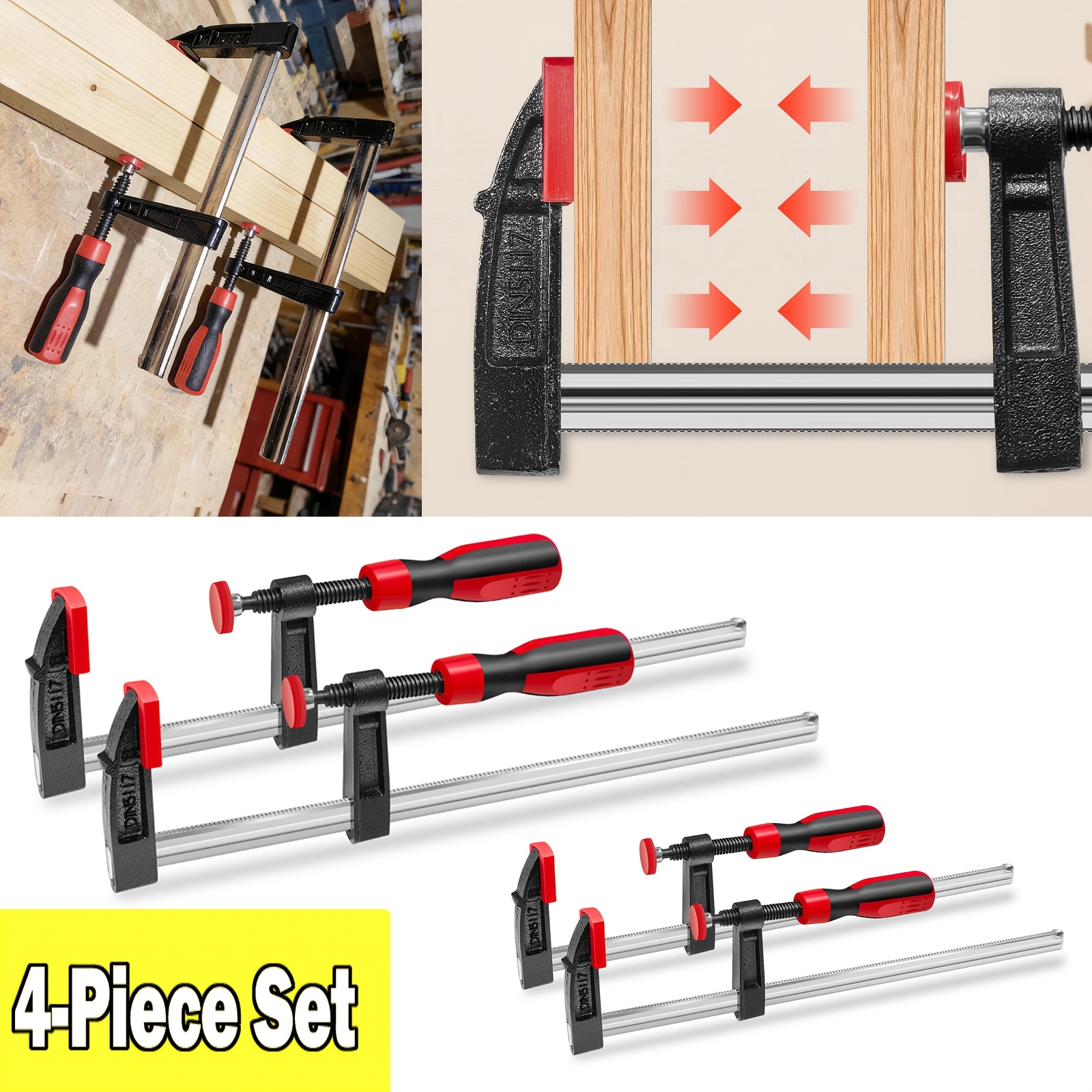 TEMU 4 Pack 14" Clamps, Heavy Duty F Clamps Adjuster, 272kg Load Limit For Woodworking, Metalwork, Diy Projects (f Clamp Set, Woodworking Clamps)