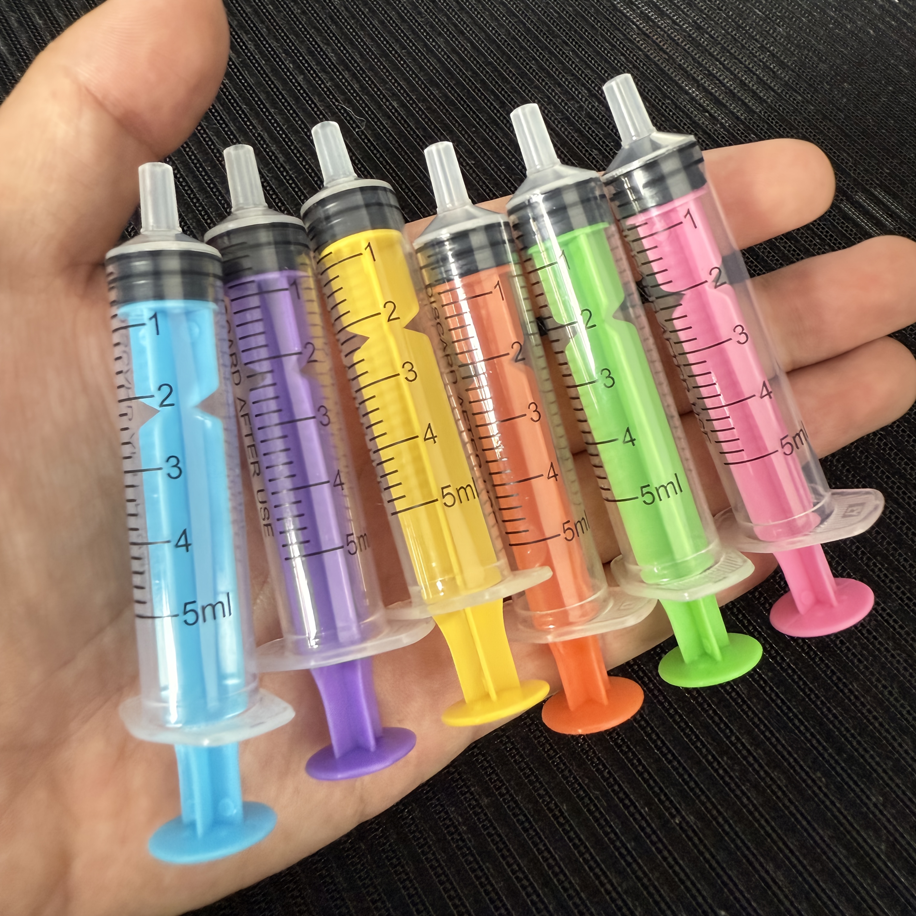 5 6pcs 5ml colorful   with lids for   liquid dispensing and measuring pet food feeding ink refills etc yellow blue purple  