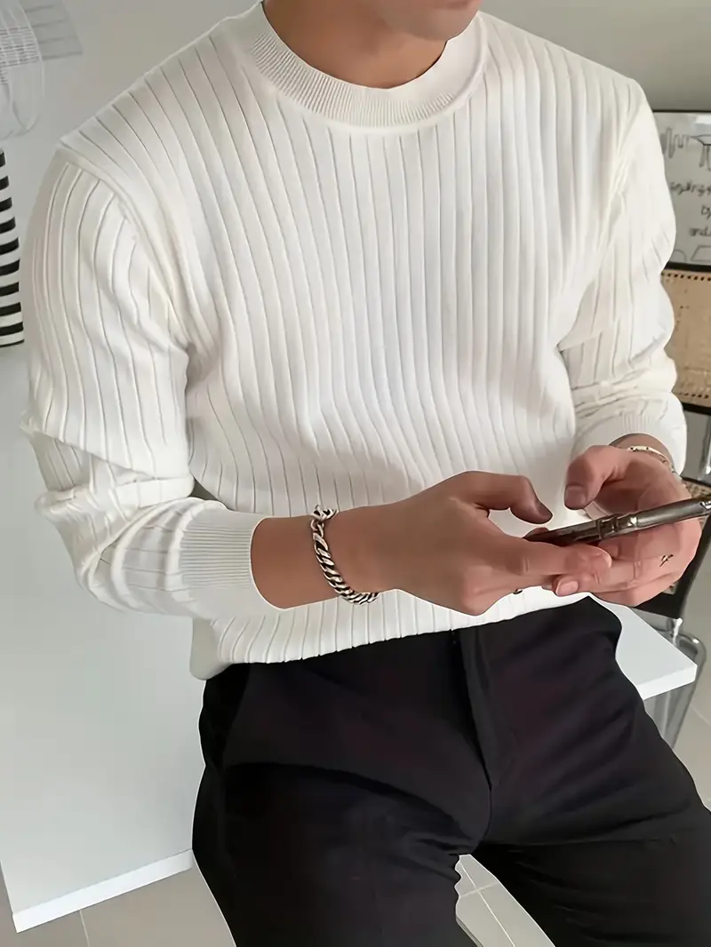 mens fashion casual crew neck long sleeve knit sweater regular fit ribbed pullover tops for spring and fall details 9