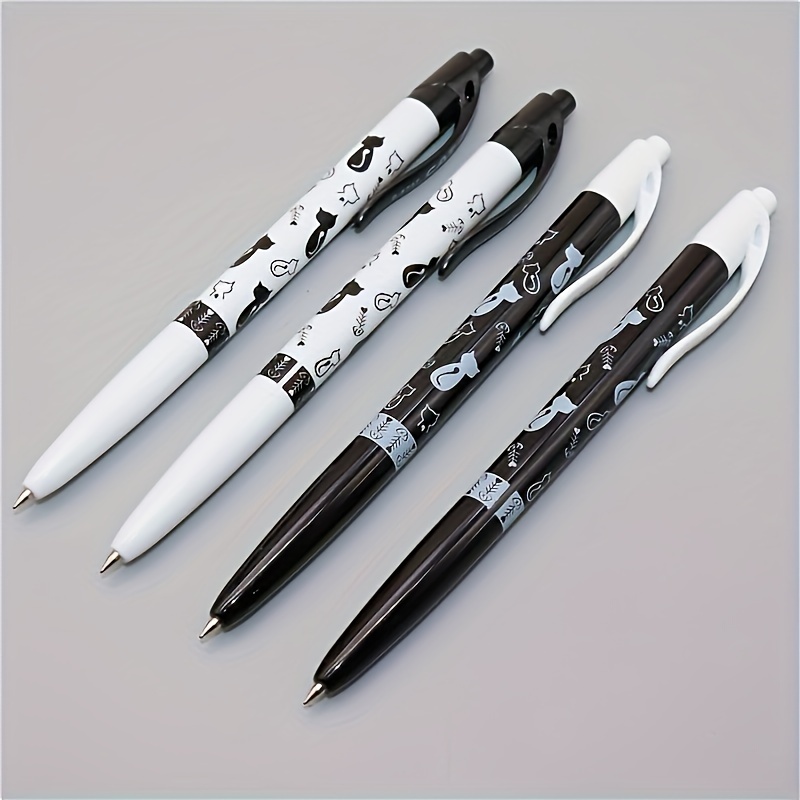 

4pcs Cartoon Black And White Cat Pattern Ballpoint Pen 2 Color Stationery Ballpoint Pen 0.5mm Blue Ink School Office Supplies Gift Stationery
