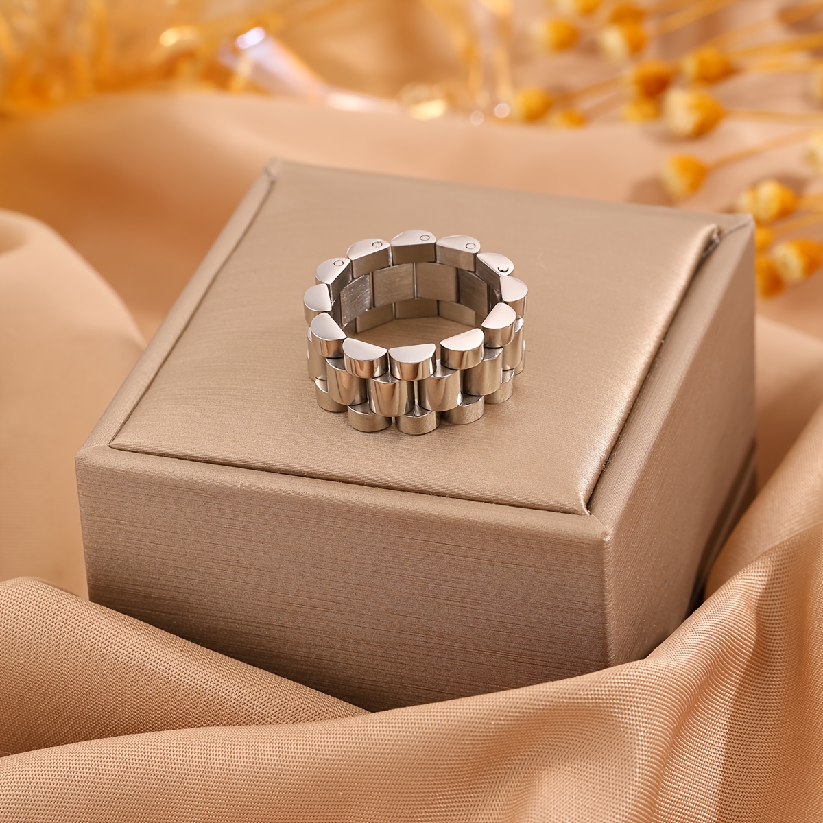 2pcs Glittering Fine-loop Stainless Steel Rings, Unisex