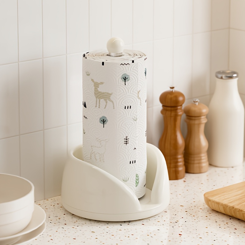 1pc stainless plastic rotating kitchen paper towel holder countertop organizer space saving rotator roll dispenser with hygienic   access compatible with napkins cling film   tape free for office Product details 4