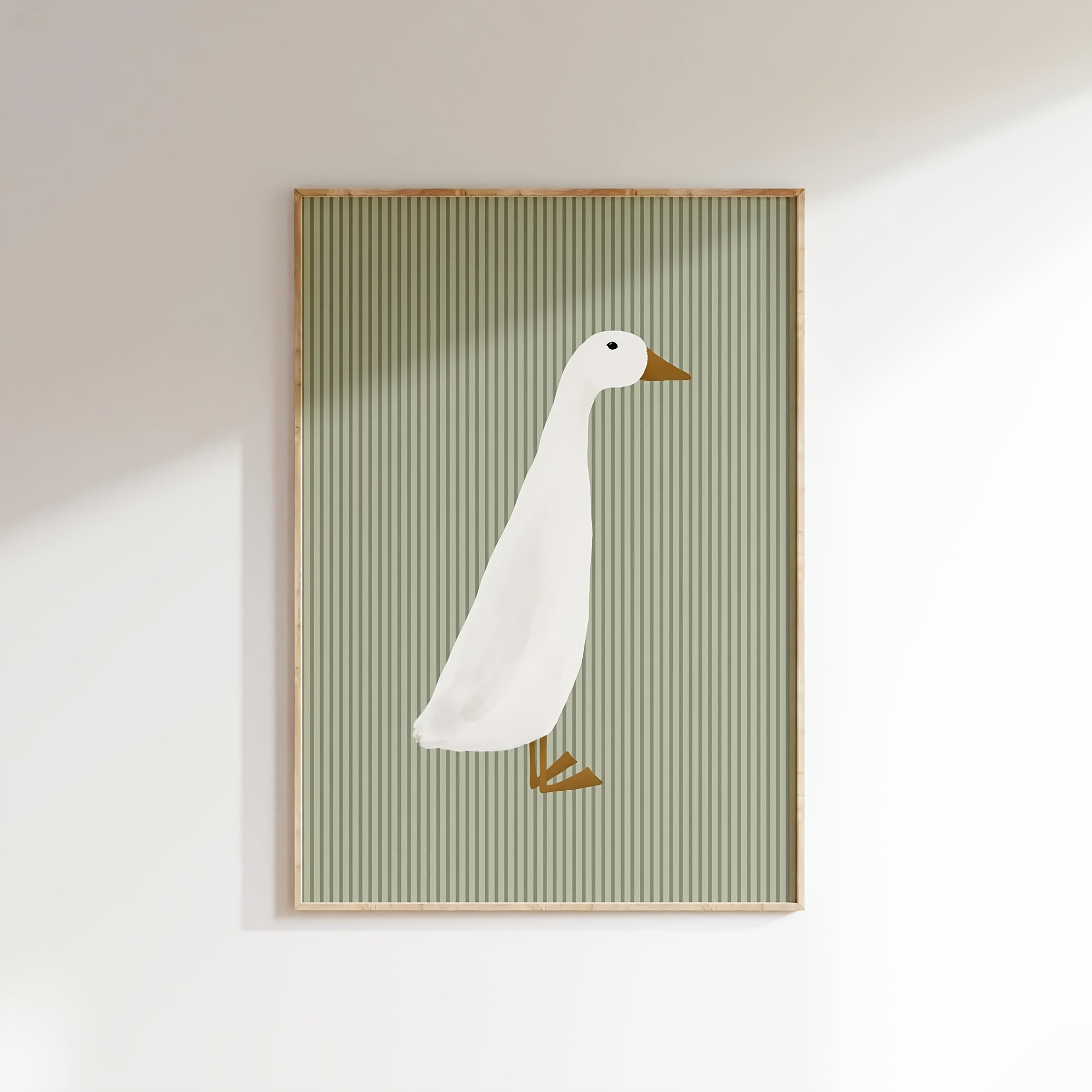 TEMU 2d Flat, 2d Flat, A Frameless Canvas Poster Featuring Modern Art, A Vintage Green Striped Duck Print, Wall Art Canvas Painting, Decoration For
