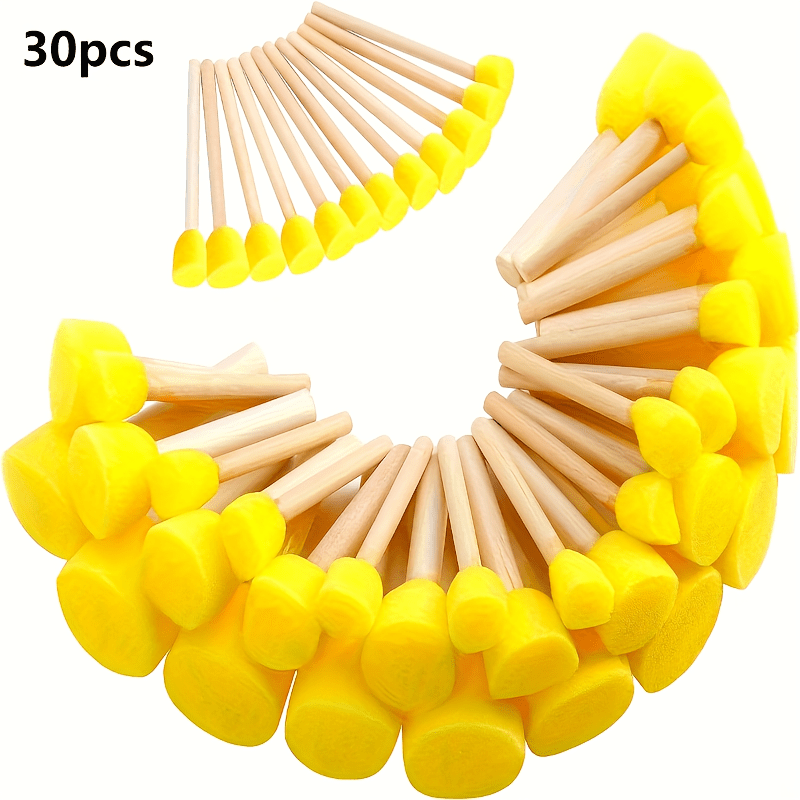 30 Durable Rubber Mushroom Sponge Brushes - Recycled Wood Handle, 6 Sizes, Suitable For Graffiti, Painting, And Diy Handicrafts, Comfortable Grip Design
