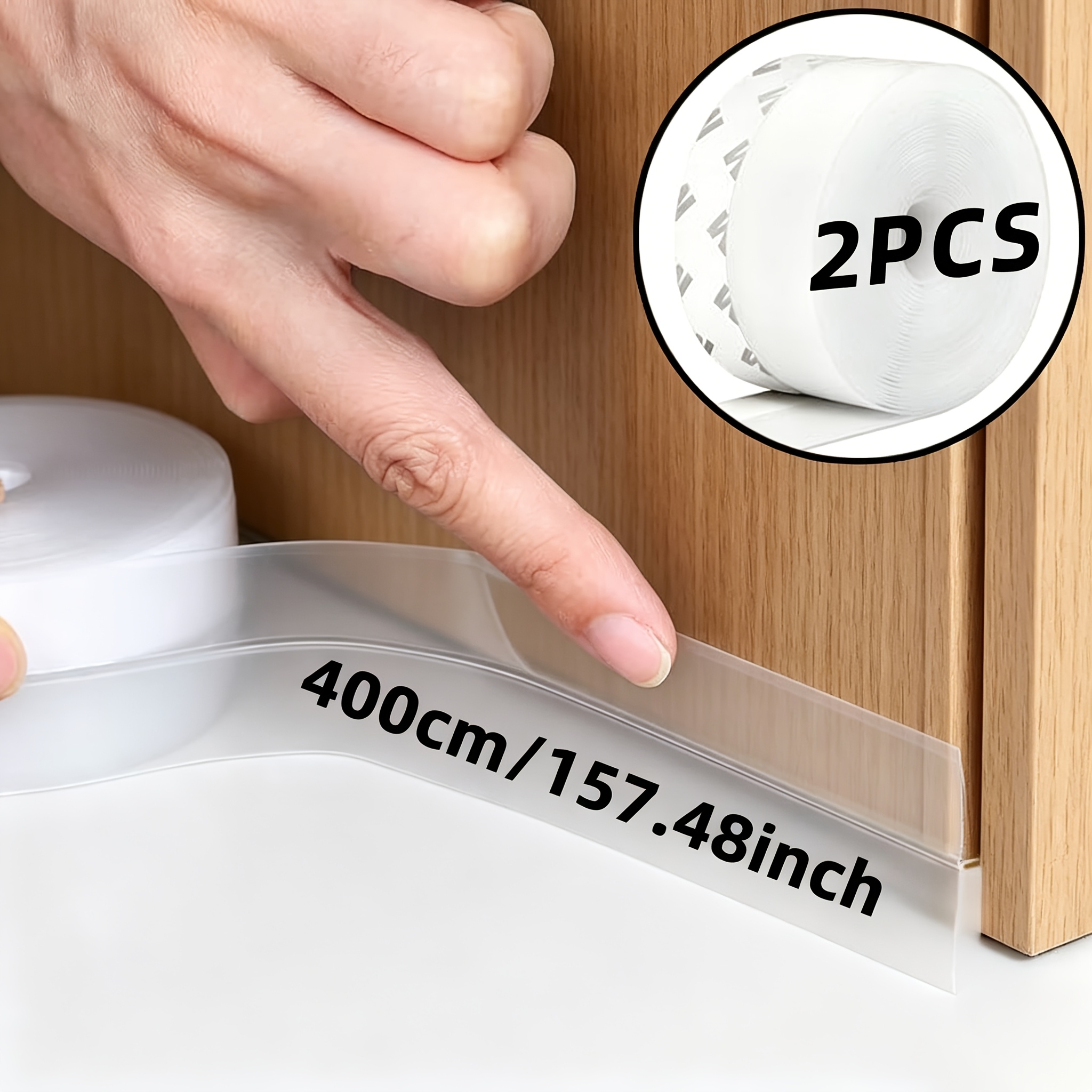 TEMU 2 Rolls 157.48inch Upgraded Transparent Silicone Door Sealing Strips, Self-adhesive Window Bottom Windproof Tape, Insulating Soundproof Strip,