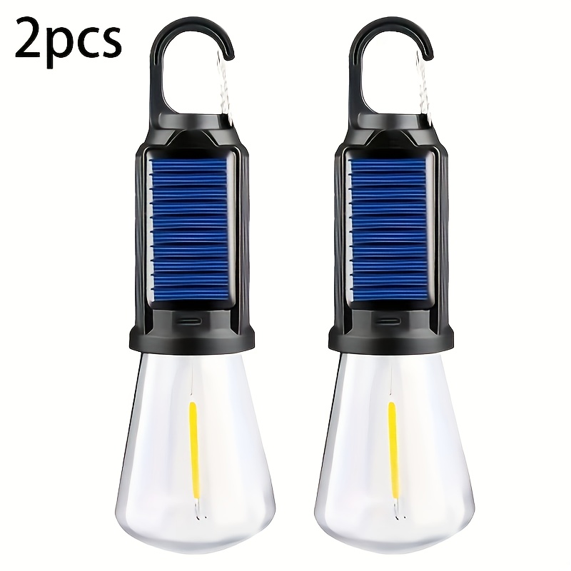 TEMU [2pcs Solar Led Camping Lights] 2pcs Solar Led Camping Lights With Hook - Type-c Rechargeable, 3 , Portable Tent Lighting For , Solar, Camping