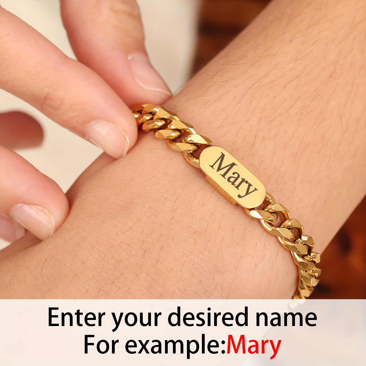 TEMU Personalized Cuban Link Bracelet| 304l Stainless Steel| 18k Golden Plated| Custom Name Tag Cuban Link Bracelet| Engraved Name Tag Bracelet|