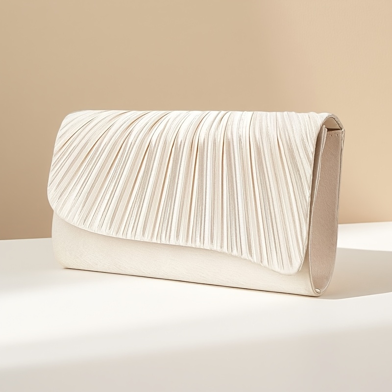TEMU Women's Elegant Pleated Evening Clutch - Magnetic Closure, Detachable Chain Strap, Bridal Wedding Bag, Versatile Banquet Handbag, Formal Party