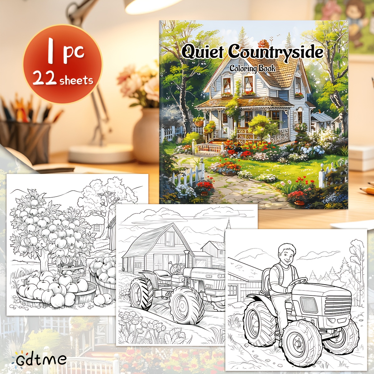 Image of (, Innovative, Upgraded, Thickened Paper, 20 Pages, 7.9*7.9inch, Single Sided Printing) 1pc, Adult Coloring Book With The Theme Of Country, Suitable For Christmas