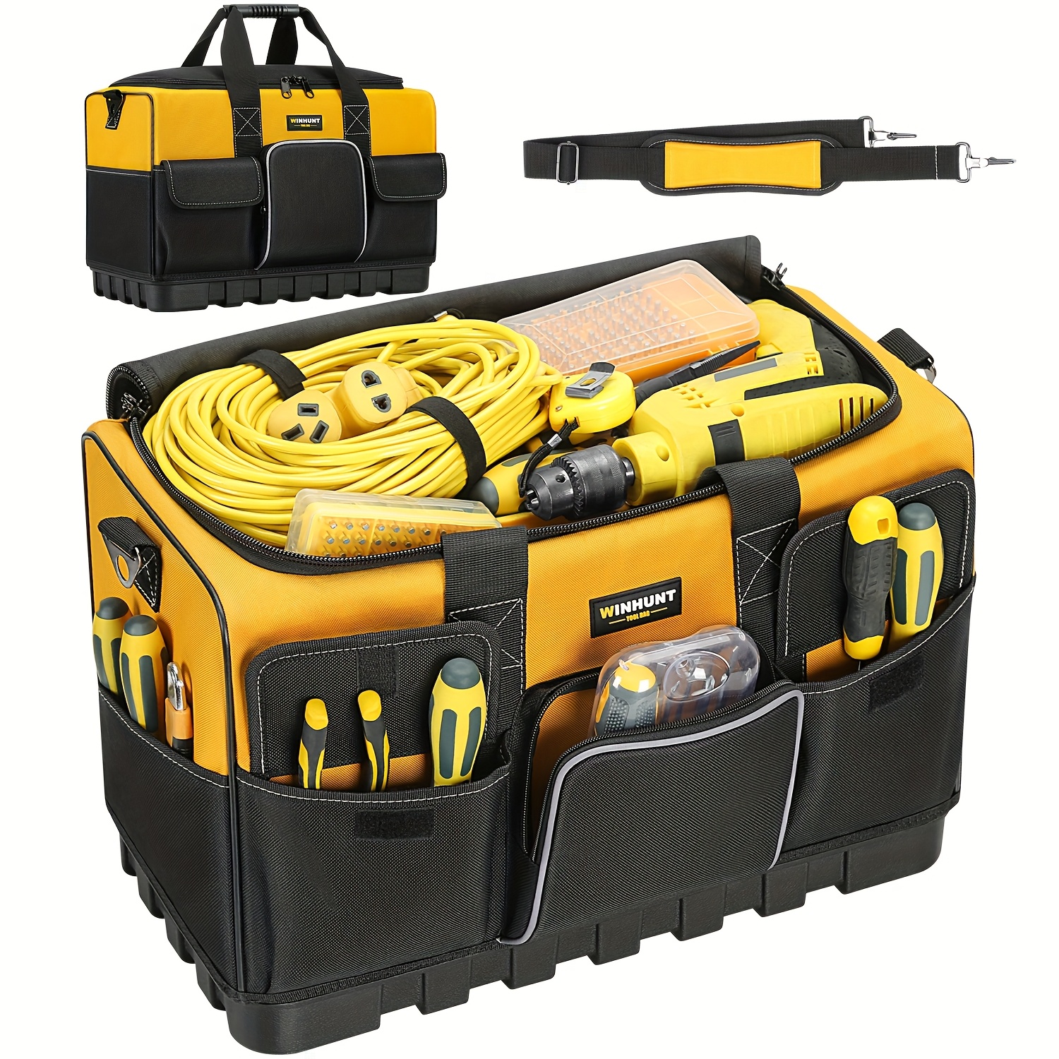 Juego de herramientas resistente WINHUNT, organizador de herramientas portátil con 16 bolsillos, bolsa de transporte con asas suaves, regalo para el día del padre, hombres y mecánicos
