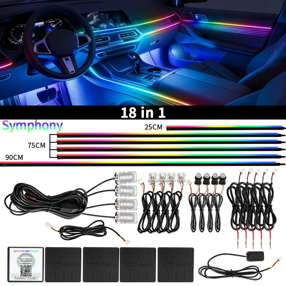 TEMU Kit lampada ambientale per auto in acrilico LED 18-in-1 RGB 64 213 colori , streamer APP, , zona singola o , senza batteria