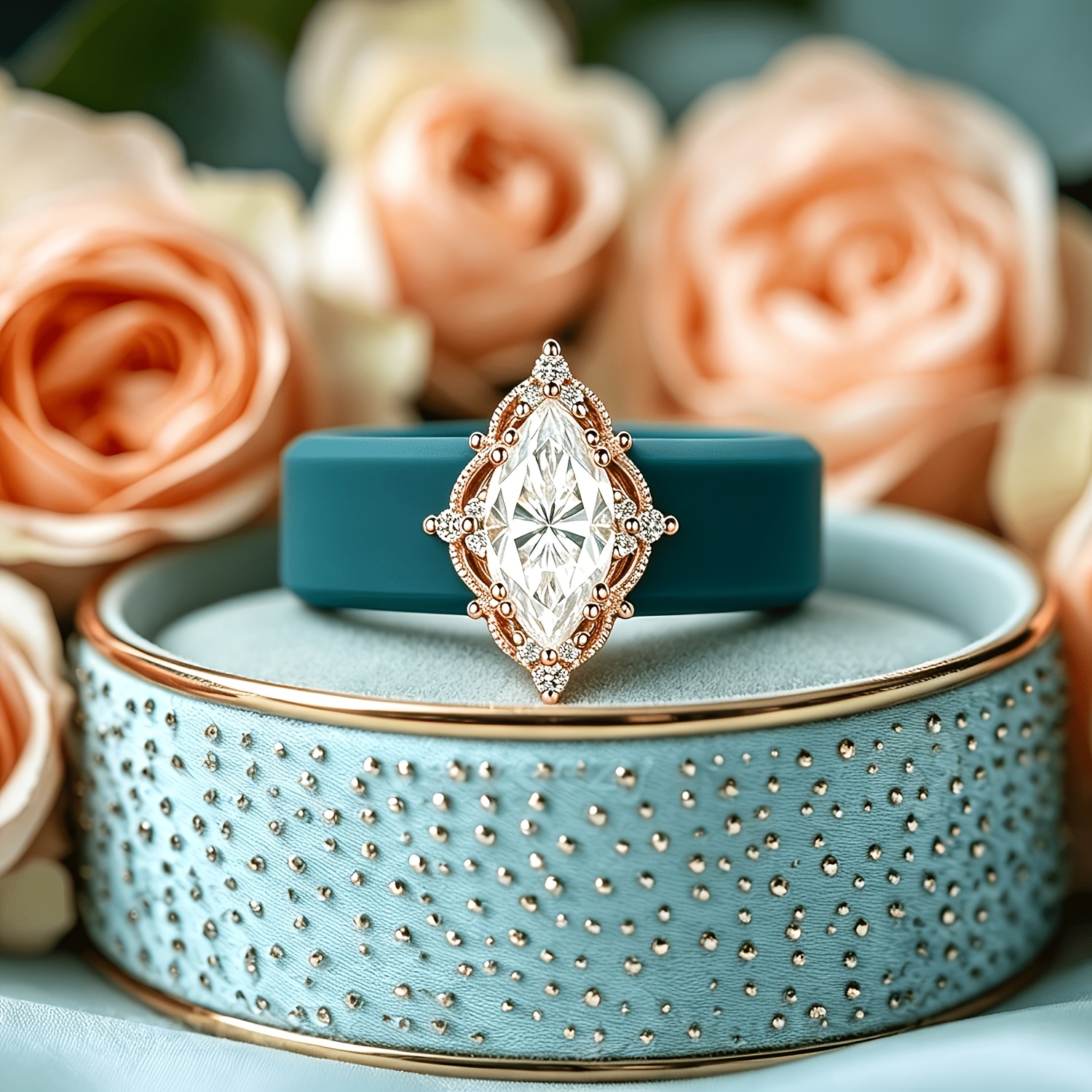 14K Gold-Plated Blue Silicone Ring, Elegant Couple's Vow Ring