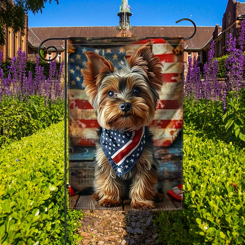 

1pc, 12x18inch, Welcome Garden Flag, Yorkshire Terrier Dog Double-sided Printed Yard Flag, Home Decor, Outdoor Decor, Yard Decor, Garden Decor