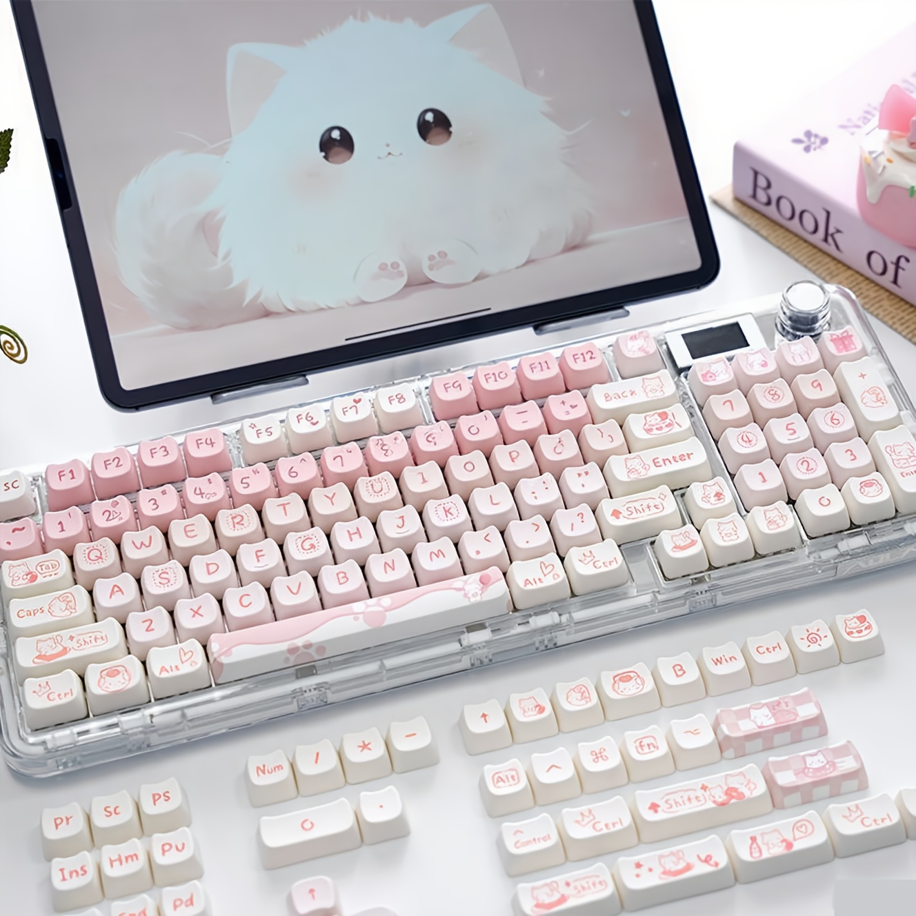 134   keycaps cat shaped mao   cute heat sublimation cross axis compatible with     such as 61 63 64 67 68 71 75 78 82 84 87 96 98 100 104 108 etc Product details 2