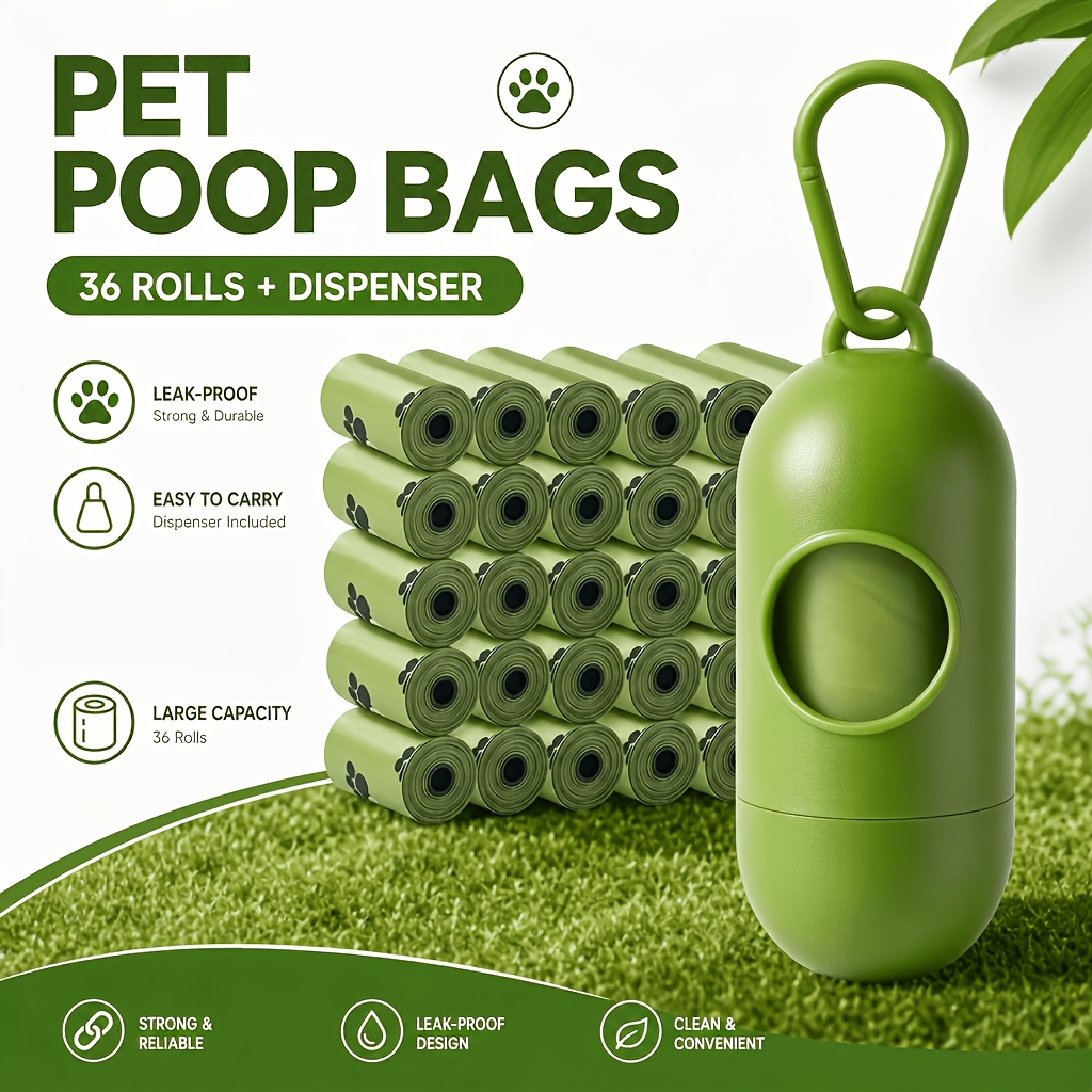 TEMU 36 Rolls Pet Dog Poop Bags, Leak Proof Puppy Waste Bags With 1 Dispenser, Portable Pet Waste Disposal Bags For Dog Walking Outdoor Pet Cleaning