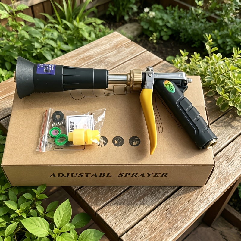 TEMU 1pc High-pressure Adjustable Handheld Sprayer, Plastic Windproof Nozzle For Gardening And Farming, Includes Multiple Components, No Electricity