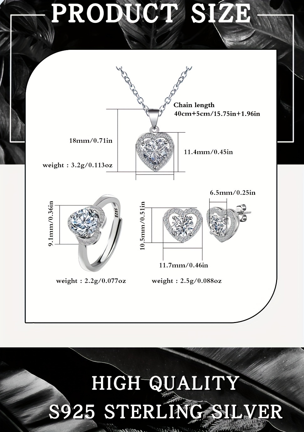 1 set luxury 925 sterling silver heart shaped jewelry synthetic zirconia encrusted   march birthstone wedding valentines gift necklace earrings ring combo details 1