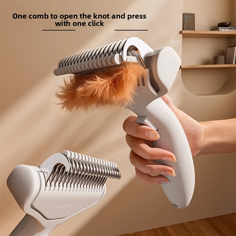 item picture Stainless Steel Dog Hair Remover Comb - Floating Detangler with One-Click Knot Opener, Ergonomic Handle & Non-Slip Grip, for Long-Haired Breeds, No Battery Needed, Pet Grooming Essentials, Dog Hair Remover, Sleek Design, Durable Construction