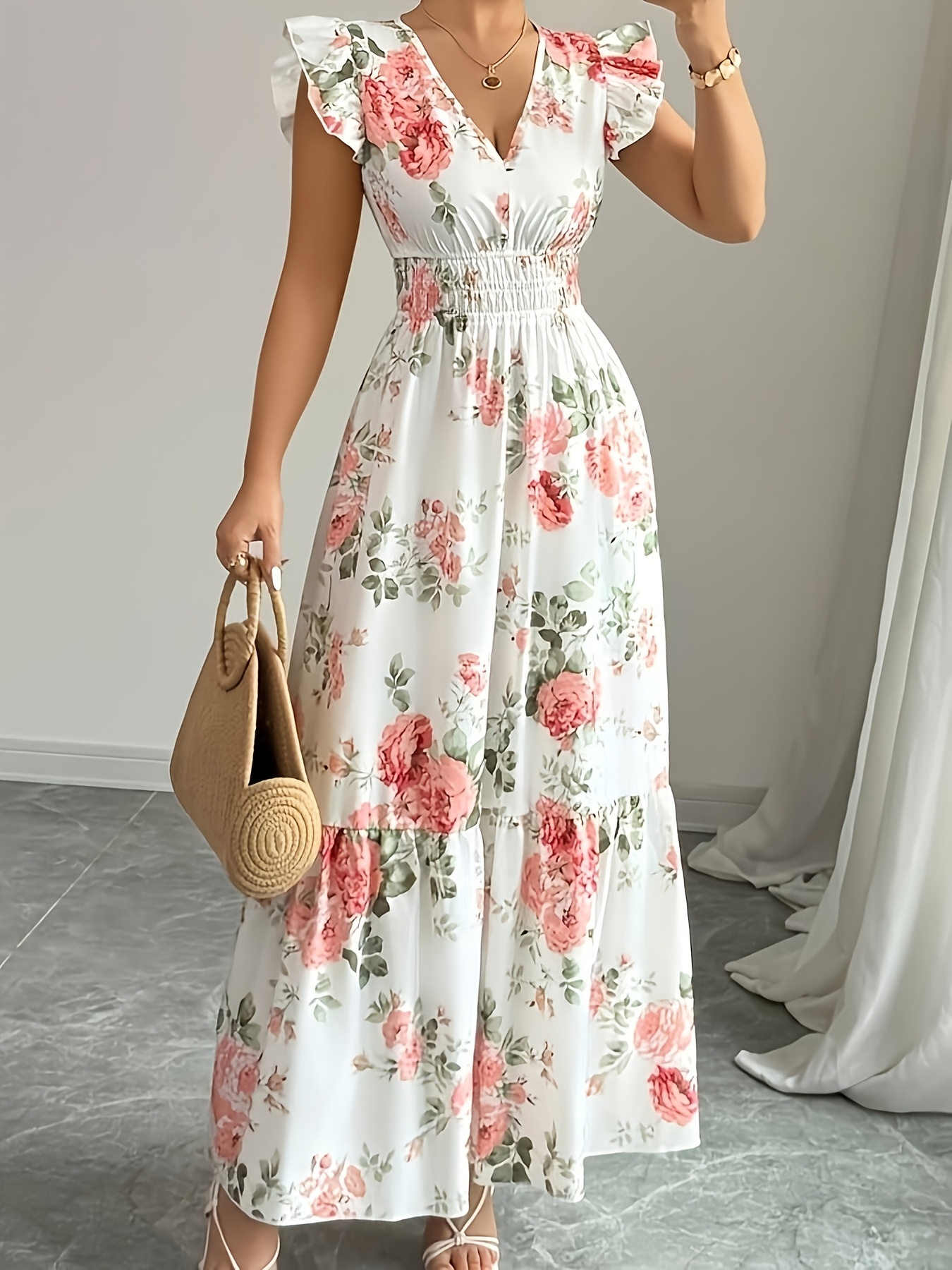 floral chiffon dress sold on Temu United States