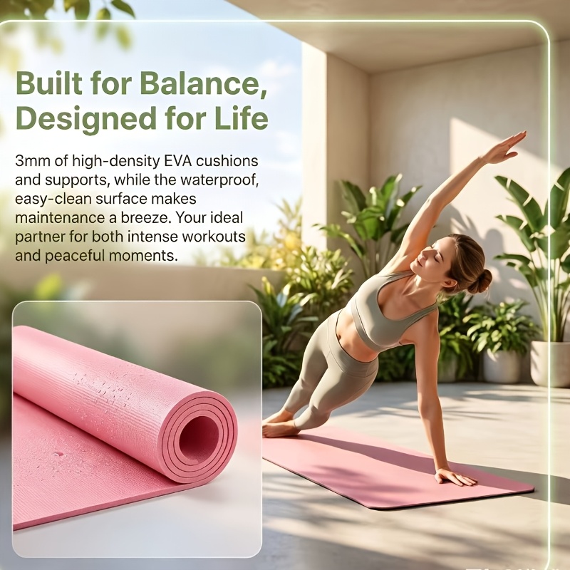 TEMU Tapis de yoga unisexe, en PVC durable de 3 mm avec surface antidérapante et pliable. Tapis de yoga antidérapant en EVA, adapté au fitness, tapis