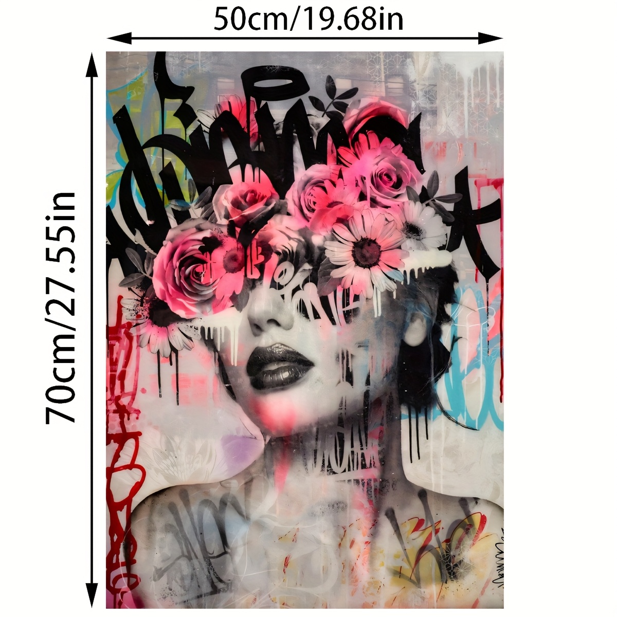 E-shop Ungerahmtes Graffiti-Blumenfrau Kunstposter - Kühne Straßenkunst Leinwandmalerei, Wasserdichte Moderne Wandkunst für Wohnzimmer, Schlafzimmer,