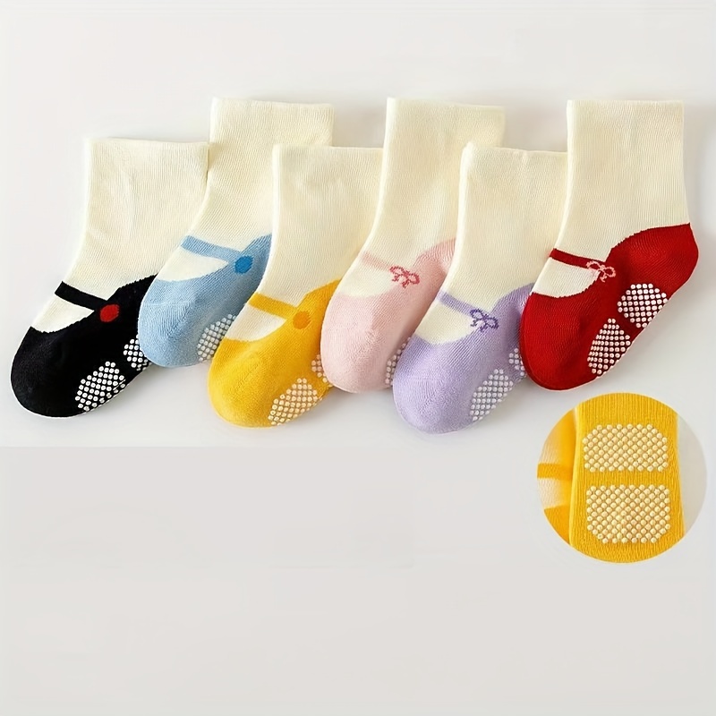 

6pcs Non-slip Floor Socks - Cute Grip Socks For , Breathable Knit Fabric, Wear, Assorted Colors With Stylish Patterns, Learning To Walk, Socks