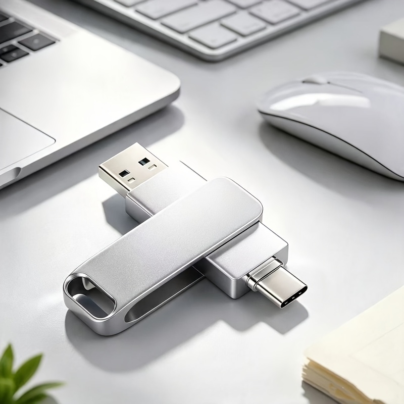 TEMU Clé USB Métal Haute Vitesse Rotative à 2-en-1 avec Capacité de 90 Go 64 Go 512 Mo. Convient aux Clés USB et Type-C à Double Interface pour