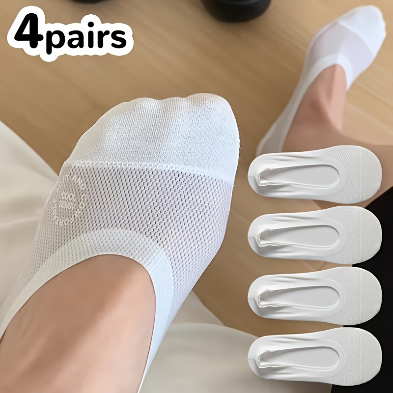 4 pair womens breathable mesh no heel socks with silicone grip ultra thin non slip invisible   socks perfect gift for   ideal for casual apparel casual wear socks invisible socks glossy surface socks cute socks