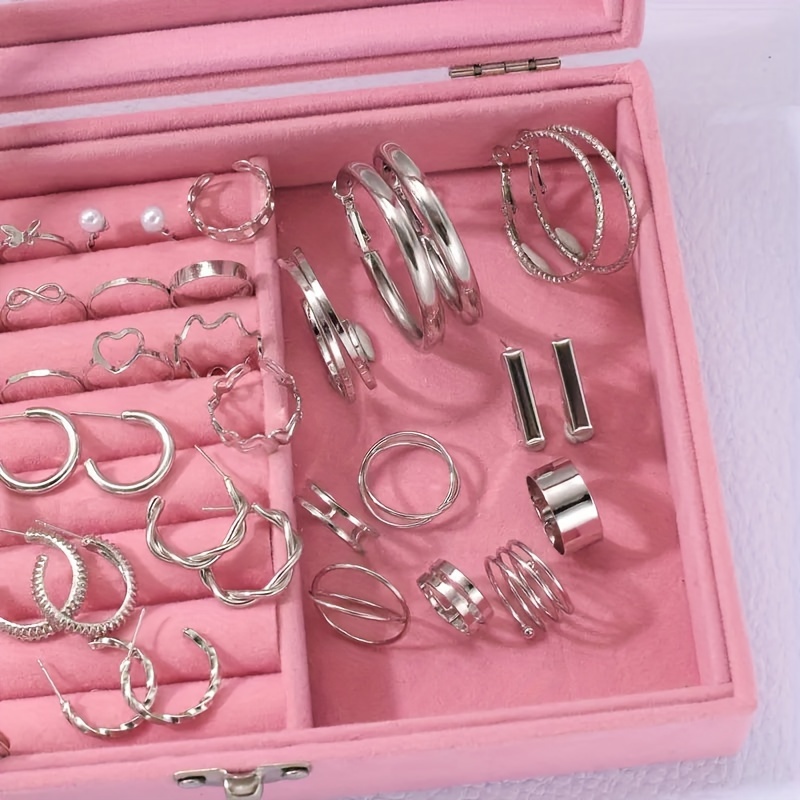 Elegant Women's Jewelry Set 22 Rings, 24 Earrings, Star Pendant Necklace & 5 Twist Chain