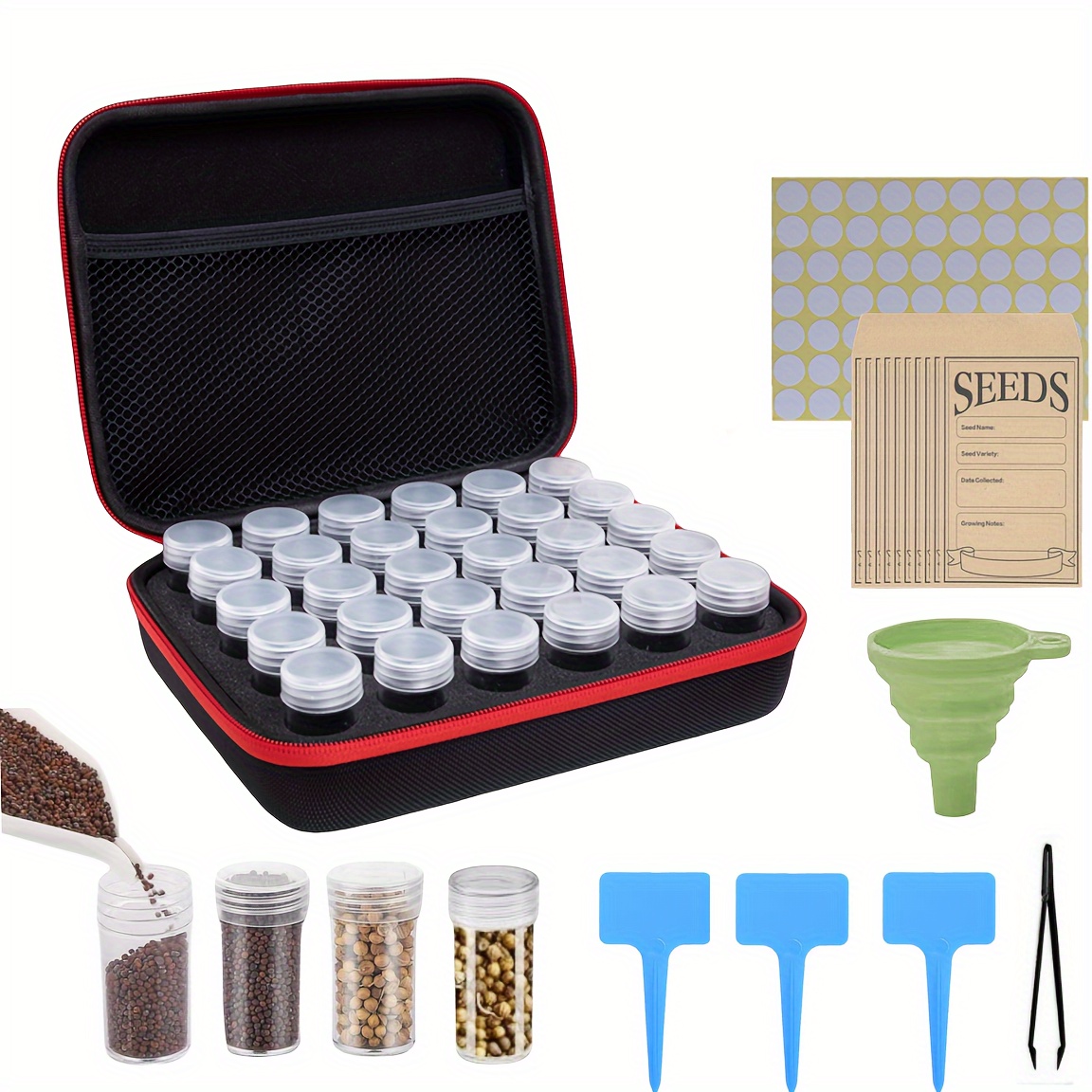 Seed Storage Box Organizer - 60 Slot Clear Container With Lid, Funnel & Labels For Garden Seeds, Moisture & Light Proof