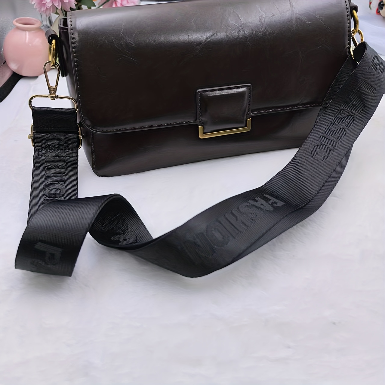 1pc Letter 3.8cm Wide Simple Adjustable Shoulder Strap Canvas Shoulder Bag Fashion Accessory Shoulder Strap, Diy Wallet Making