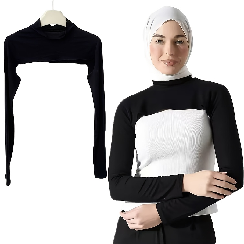 TEMU Haut chasuble à manches longues et col semi-haute pour femmes, style court et , manches superposées, facile et polyvalent, avec un foulard pour