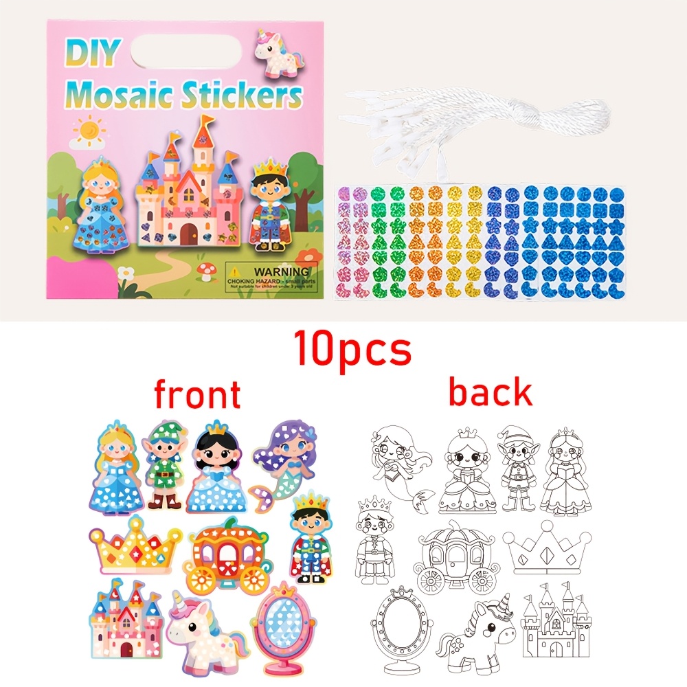 TEMU Kit de bricolage 2-en-1 avec autocollants mosaïque et à colorier pour enfants, autocollants de dessin sur le thème des animaux, de la