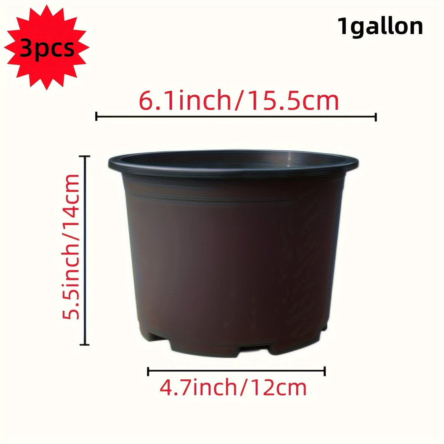 TEMU Round Plastic Planter Pots, 1 Gallon, Set Of 3, With Drainage - Lightweight Flower Pots For & Outdoor Plants, For Various Plant Types - Black