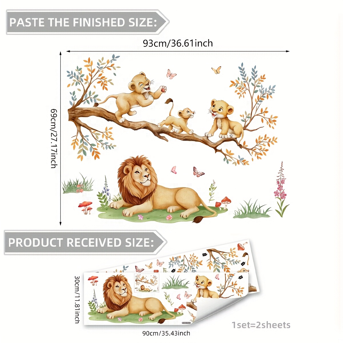 Image of 1 Set 2pcs Lion Tree Branch Wall Stickers Bedroom Living Room Background Wall Home Decoration Stickers Self-adhesive M12044-yx