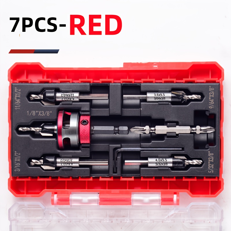 7pcs Carbide Countersink Drill Kit | Depthguard Bushing & Quick-swap Pilot Bit - 1/4" Hex Shank For Flush Screw Installation | Zero- Alloy Collar Woodworking Set Tool Gifts