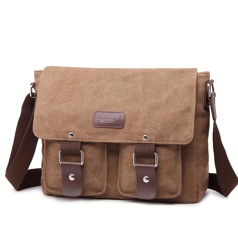 large capacity retro canvas messenger bag durable flag satchel bag causal laptop bag shoulder bag book bag details 2