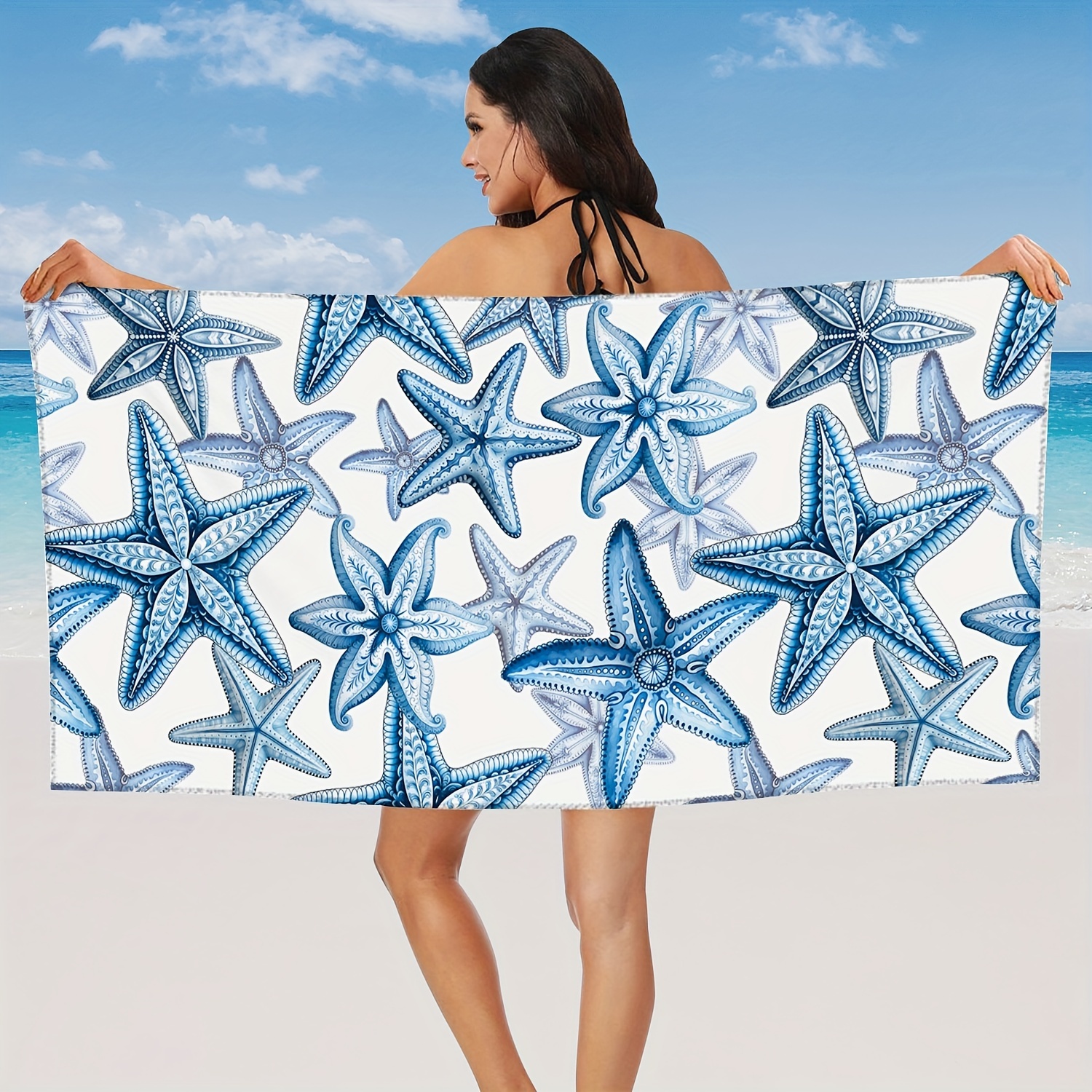 

1pc Starfish Microfiber Oversized Beach Towel, Durable Quick Drying Sunscreen Washable Bath Towel, Summer Beach Camping Swimming Pool Travel Essentials