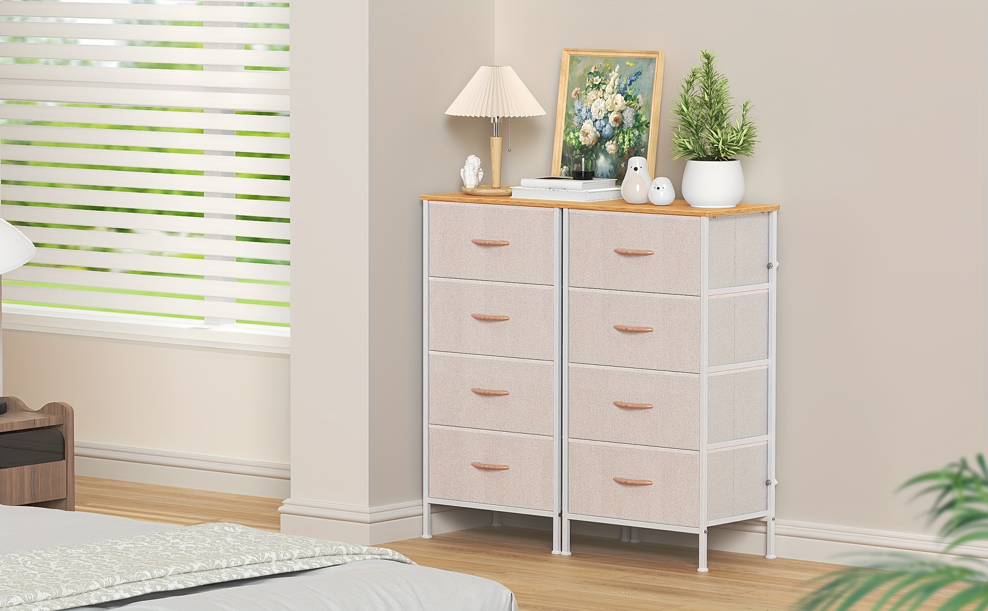 [Spacious Chest Of Drawers] Spacious 4-Drawer Chest Of Drawers with Metal Frame & MDF Wooden Top | Adjustable Feet, Anti-Tip Safety, Storage Unit for Bedroom Or Living Room (45x30x91cm/ 17.7x11.8x35.8inch)