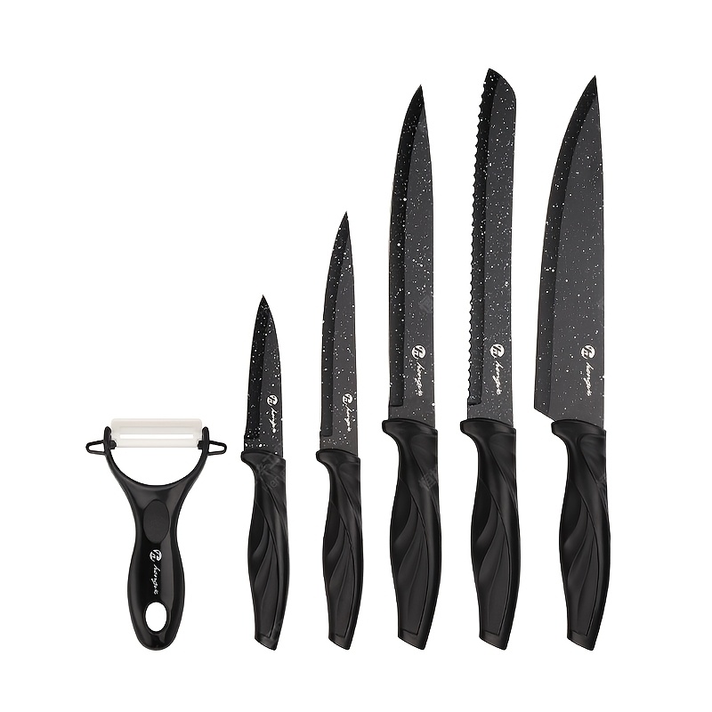 TEMU 6pcs Kitchen Knife Set, Including Chef's Knife, Bread Knife, Slicing Knife, Knife, Fruit Peeler, Peeler, Kitchen Stainless Steel Knife Set,
